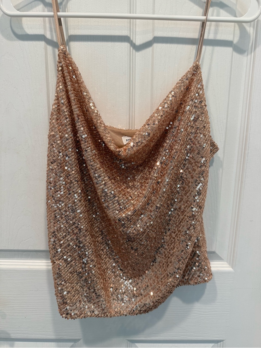 Heartloom Rose Gold Sequin Cowl Tank NWT